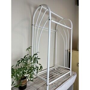 Vintage MCM White Metal Towel Caddy Rack Stand Free Standing Bathroom Retro MINT